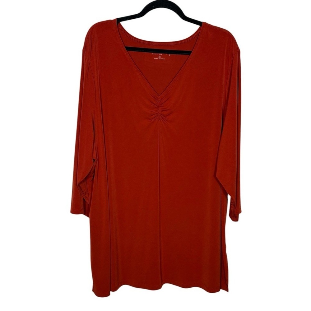 Susan Graver Essentials Liquid Knit Burnt Orange V-Neck Tunic Blouse Size 3X